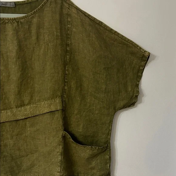 Beau Jours Top Women’s XL Olive Green Linen Lagenlook Boxy Beach - Picture 3 of 14